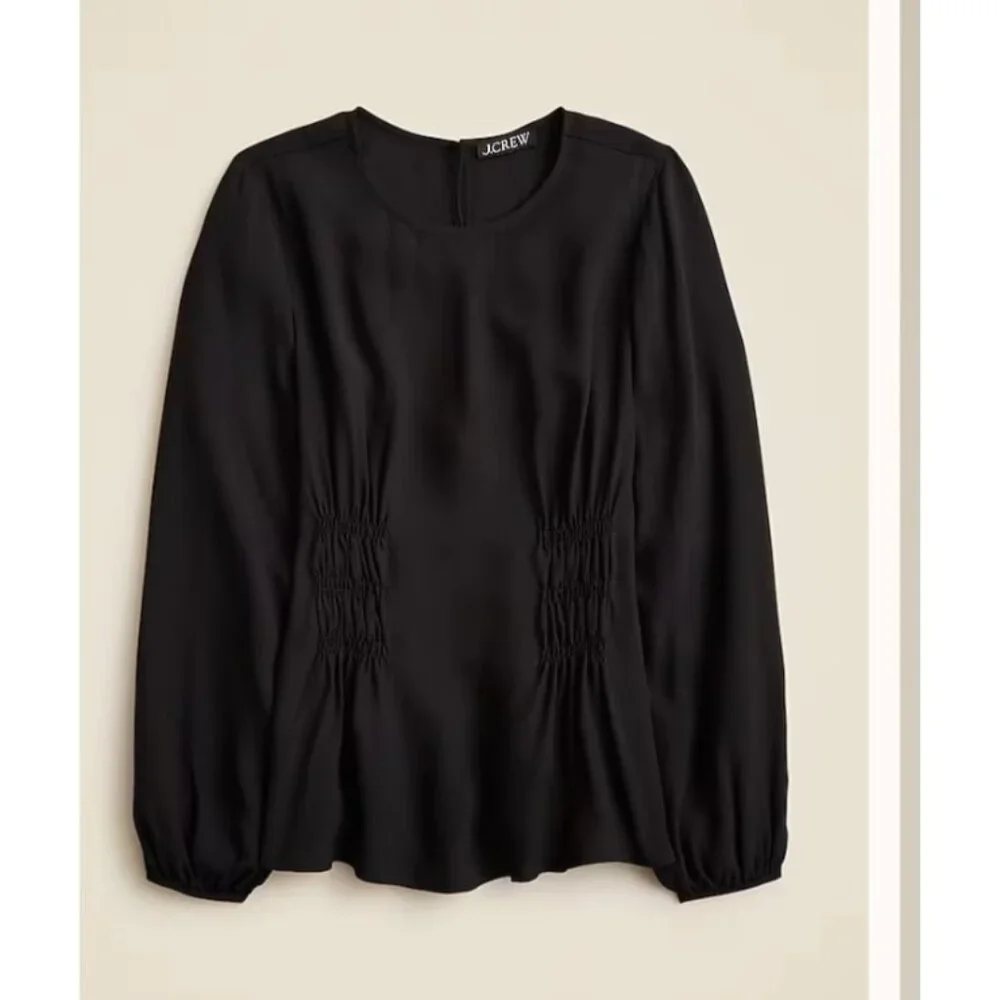 J.Crew Shirred-waist top in‎ viscose crepe black sz 10 preppy